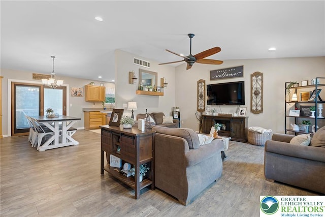 2954 Avery Rd, Washington Twp, PA 18080 - living area featuring ceiling fan, light wood-type flooring, a chandelier, and recessed lighting