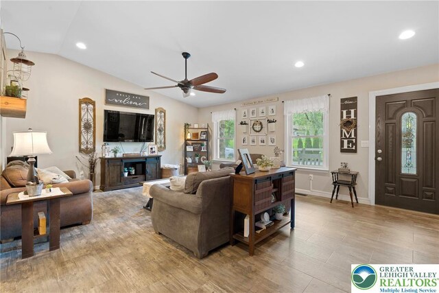 2954 Avery Rd, Washington Twp, PA 18080 - living area with a ceiling fan, lofted ceiling, recessed lighting, and wood finished floors