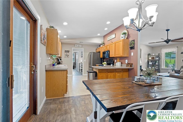 2954 Avery Rd, Washington Twp, PA 18080 - dining space featuring a chandelier, ceiling fan, recessed lighting, and light wood-style flooring
