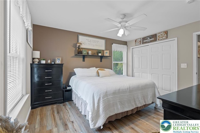 2954 Avery Rd, Washington Twp, PA 18080 - bedroom featuring a closet, light wood-type flooring, and ceiling fan
