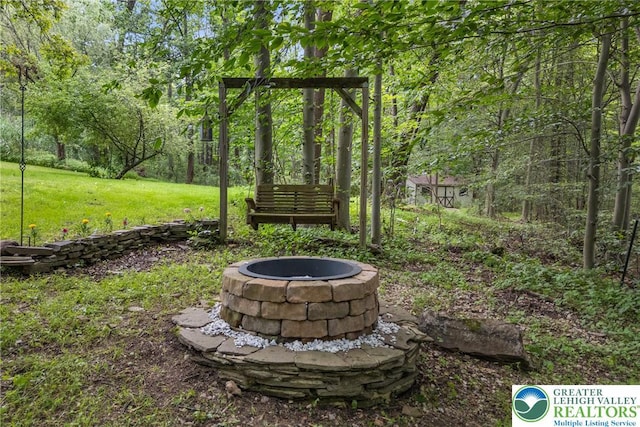 2954 Avery Rd, Washington Twp, PA 18080 - exterior view of a fire pit and a forest