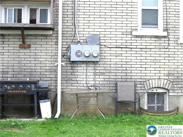 151 W Nesquehoning St, Easton, PA 18042 - exterior view of brick siding and electric meter