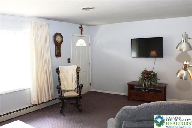 1321 Bushkill Center Rd, Bushkill Twp, PA 18091 - carpeted living area with a baseboard radiator and baseboards