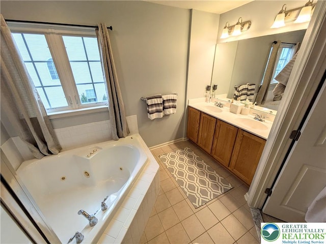 119 Gray Dr, Allen Twp, PA 18067 - full bath featuring plenty of natural light, a tub with jets, double vanity, and tile patterned floors