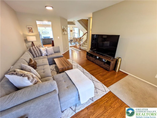 119 Gray Dr, Allen Twp, PA 18067 - living room with stairway and wood finished floors