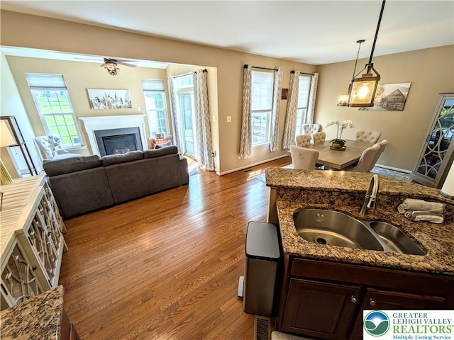 119 Gray Dr, Allen Twp, PA 18067 - kitchen with wood finished floors, a ceiling fan, healthy amount of natural light, and hanging light fixtures