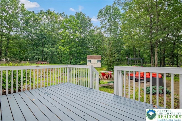 5 Flagstone Ln, East Stroudsburg, PA 18302 - wooden deck with a storage shed