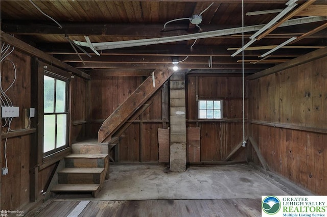 1911 Echo Rd, North Whitehall Twp, PA 18080 - basement with wooden walls, stairway, and hardwood / wood-style flooring