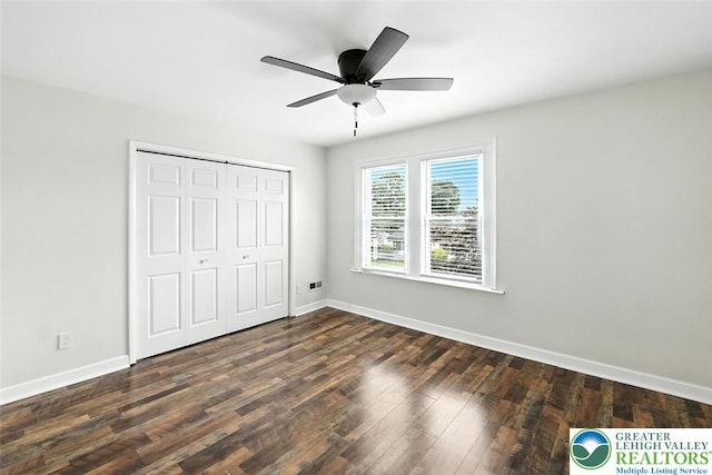 215 Tohickon Ave, Quakertown Boro, PA 18951 - unfurnished bedroom with dark wood-style floors, a closet, and ceiling fan
