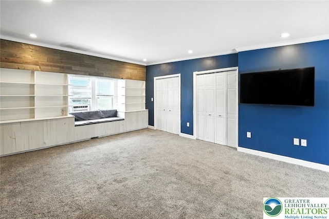 215 Tohickon Ave, Quakertown Boro, PA 18951 - unfurnished bedroom featuring multiple closets, ornamental molding, carpet, and recessed lighting