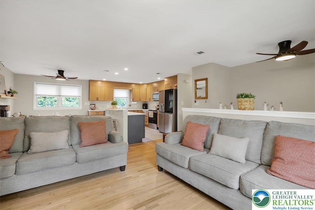 812 Miller St, Salisbury Twp, PA 18103 - living area with ceiling fan, light wood finished floors, and recessed lighting