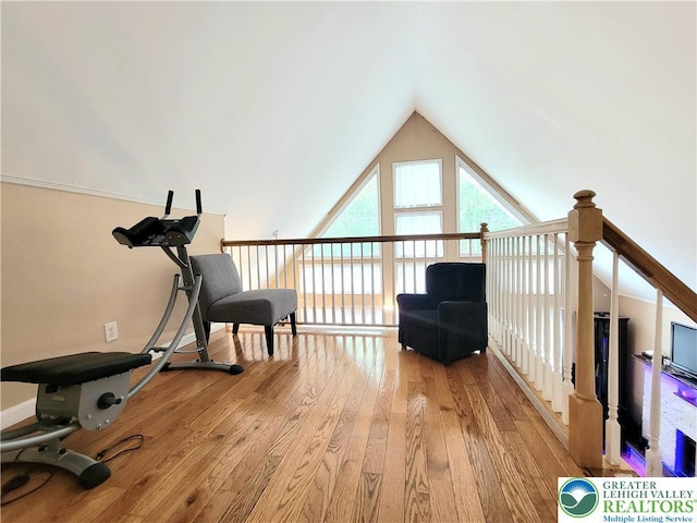 1025 Cricket Ln, Tobyhanna Twp, PA 18334 - living area with lofted ceiling and wood-type flooring
