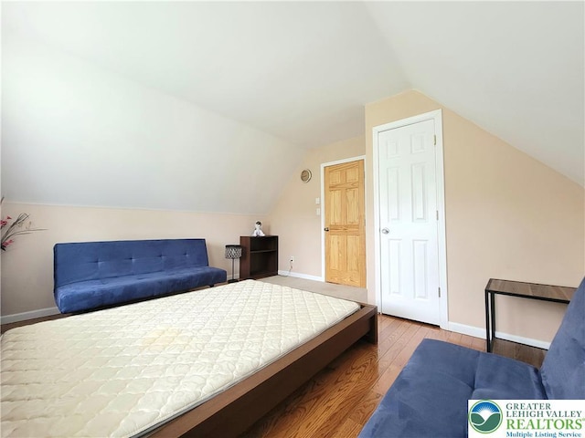 1025 Cricket Ln, Tobyhanna Twp, PA 18334 - bedroom with wood finished floors and lofted ceiling