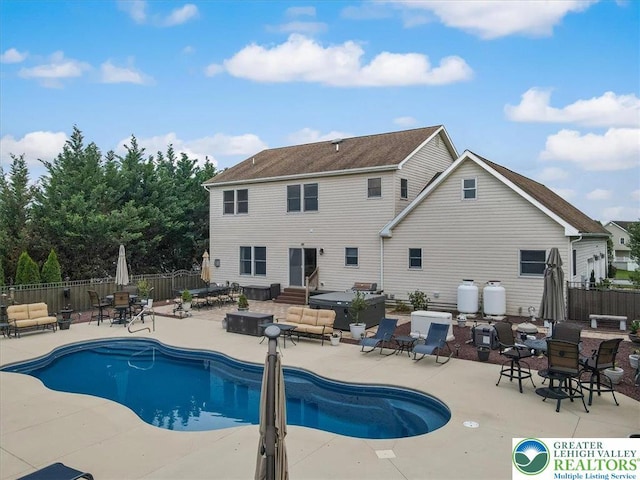 2804 Lehigh Ln, Upper Nazareth Twp, PA 18064 - view of swimming pool with outdoor lounge area, a patio, a fenced backyard, and entry steps