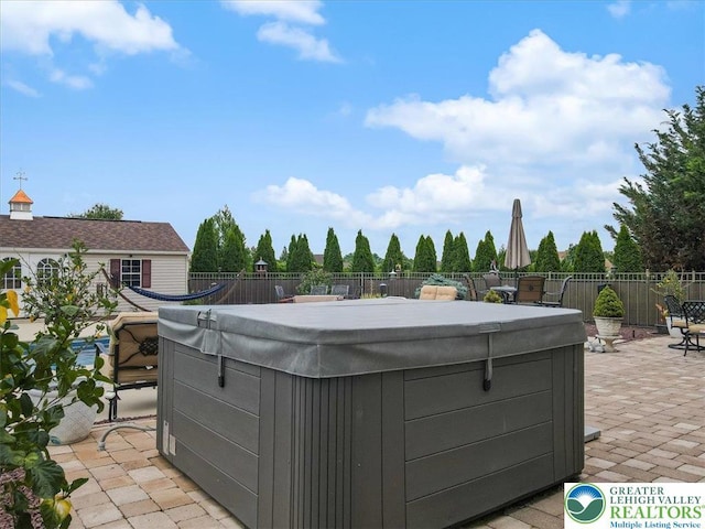 2804 Lehigh Ln, Upper Nazareth Twp, PA 18064 - fenced backyard featuring a hot tub and a patio