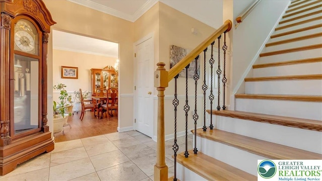 2804 Lehigh Ln, Upper Nazareth Twp, PA 18064 - foyer entrance with stairway, ornamental molding, and light tile patterned floors