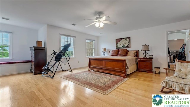 2804 Lehigh Ln, Upper Nazareth Twp, PA 18064 - bedroom featuring light wood-type flooring, multiple windows, ceiling fan, and a walk in closet