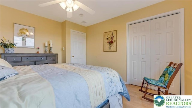 2804 Lehigh Ln, Upper Nazareth Twp, PA 18064 - bedroom featuring wood finished floors, a closet, and ceiling fan