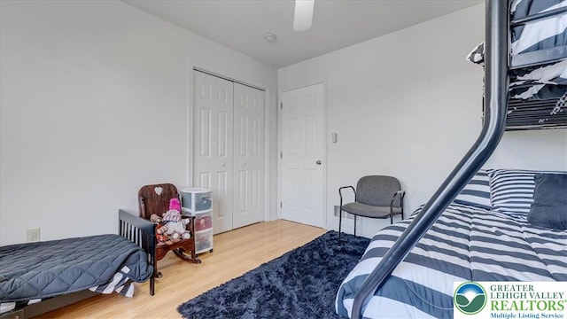 2804 Lehigh Ln, Upper Nazareth Twp, PA 18064 - bedroom featuring wood finished floors, a closet, and a ceiling fan
