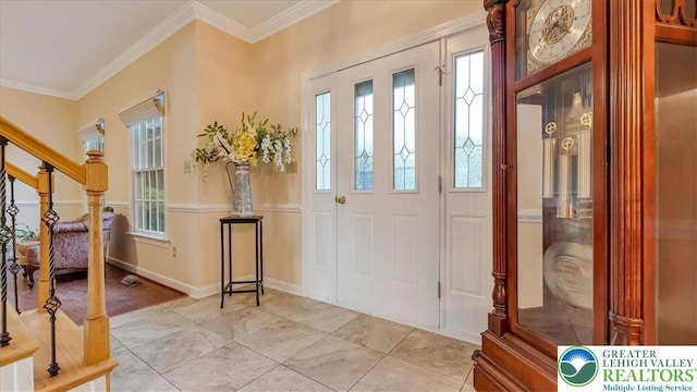 2804 Lehigh Ln, Upper Nazareth Twp, PA 18064 - entryway featuring crown molding and stairway