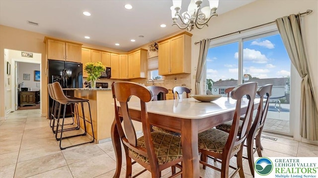 2804 Lehigh Ln, Upper Nazareth Twp, PA 18064 - dining room with a chandelier, recessed lighting, and light tile patterned floors