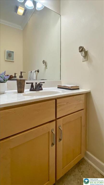 2804 Lehigh Ln, Upper Nazareth Twp, PA 18064 - bathroom featuring ornamental molding and vanity