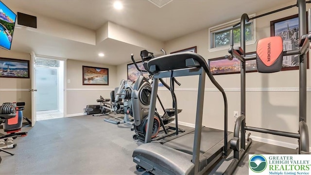 2804 Lehigh Ln, Upper Nazareth Twp, PA 18064 - exercise area featuring recessed lighting and baseboards