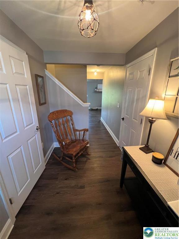 20 Gold Rose Ln, Palmer Twp, PA 18045 - hallway featuring dark wood-type flooring and stairway