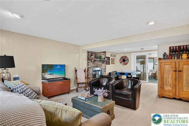 56 Hearthstone Dr, Exeter Twp, PA 19606 - living room featuring light carpet and a fireplace