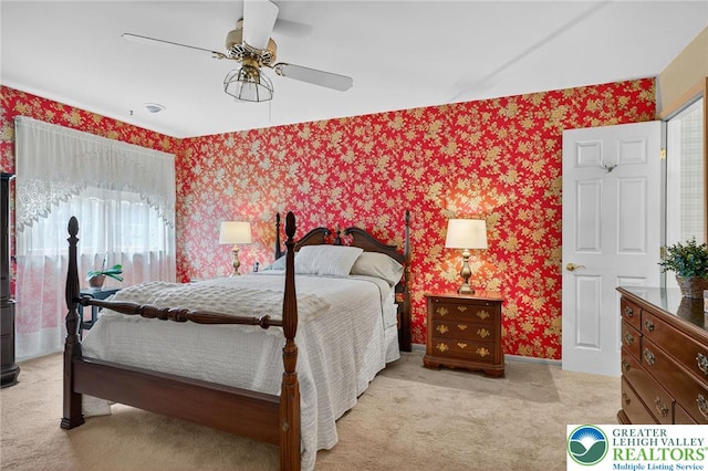 56 Hearthstone Dr, Exeter Twp, PA 19606 - carpeted bedroom featuring wallpapered walls and ceiling fan