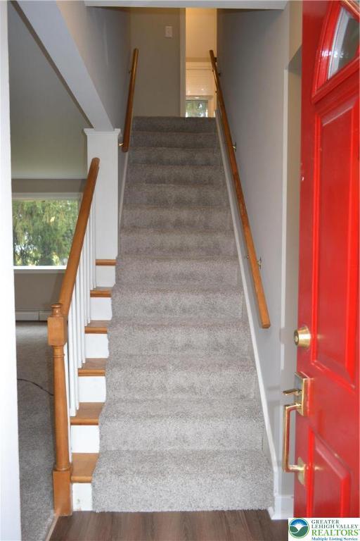 1424 Westgate Dr, Hanover Twp, PA 18017 - stairs featuring carpet flooring and baseboards