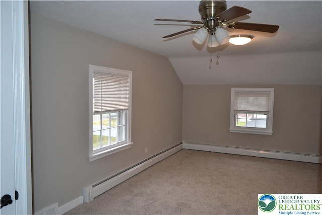 1424 Westgate Dr, Hanover Twp, PA 18017 - additional living space featuring vaulted ceiling, a baseboard heating unit, carpet, and a ceiling fan