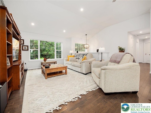 317 Fairview Ave, Wind Gap Boro, PA 18091 - living area featuring vaulted ceiling, wood finished floors, and recessed lighting