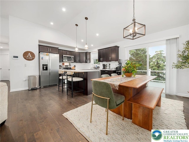 317 Fairview Ave, Wind Gap Boro, PA 18091 - dining area featuring recessed lighting, dark wood-style floors, and high vaulted ceiling