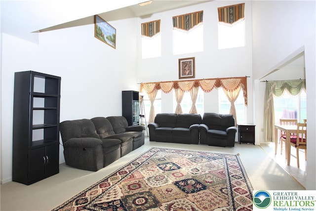 3814 Clay Dr, Lower Macungie Twp, PA 18062 - carpeted living room featuring a towering ceiling