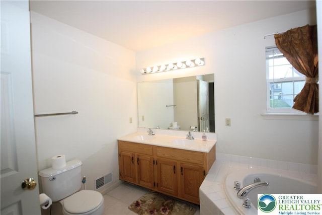 3814 Clay Dr, Lower Macungie Twp, PA 18062 - bathroom featuring a garden tub, double vanity, and tile patterned floors