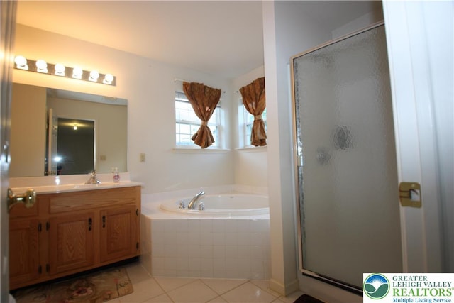 3814 Clay Dr, Lower Macungie Twp, PA 18062 - full bath with vanity, a bath, a stall shower, and tile patterned flooring