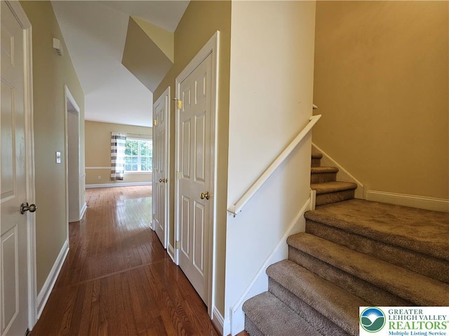 312 Maple Ct, Alburtis Boro, PA 18011 - stairway featuring hardwood / wood-style floors and baseboards