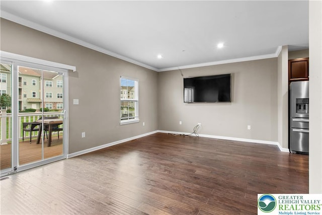 2324 Raya Way, Easton, PA 18045 - unfurnished living room featuring ornamental molding, dark wood-style floors, and recessed lighting