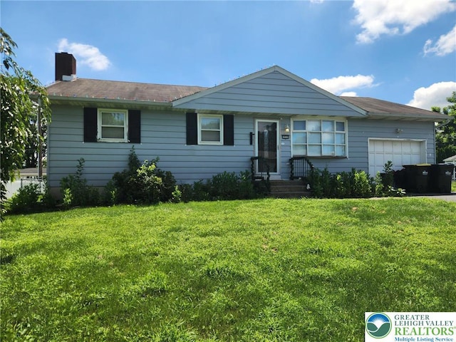 2840 Roosevelt St, Bethlehem Twp, PA 18020 - single story home featuring an attached garage, a front lawn, and a chimney