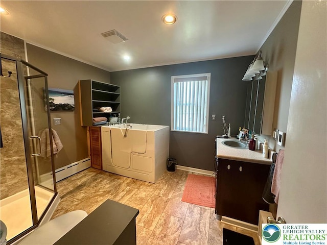 218 3rd, Lehighton Boro, PA 18235 - full bath featuring a stall shower, vanity, crown molding, recessed lighting, and a bath