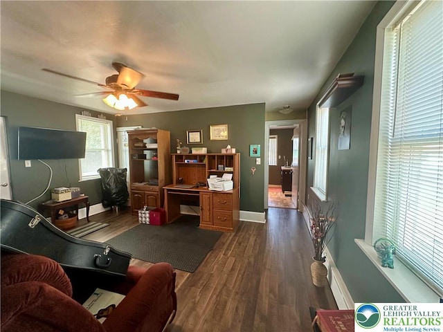 218 3rd, Lehighton Boro, PA 18235 - living area with a desk, ceiling fan, and dark wood-style floors