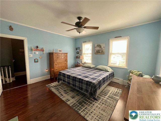 218 3rd, Lehighton Boro, PA 18235 - bedroom featuring ornamental molding, wood finished floors, a baseboard radiator, and ceiling fan