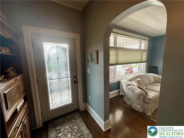 218 3rd, Lehighton Boro, PA 18235 - entryway featuring arched walkways, dark wood-style flooring, and crown molding