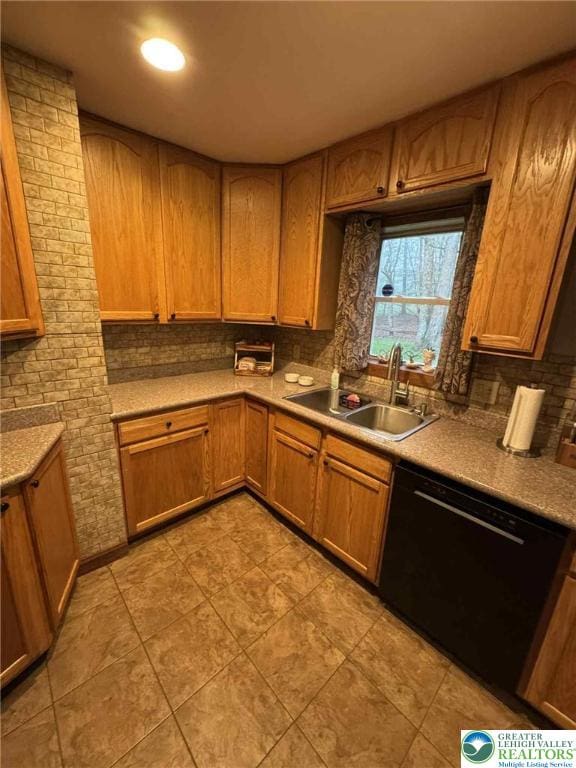 15 Hiawatha Trl, Penn Forest Twp, PA 18210 - kitchen with decorative backsplash, black dishwasher, light countertops, and brown cabinets