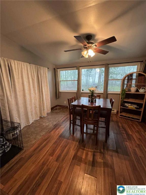 15 Hiawatha Trl, Penn Forest Twp, PA 18210 - dining room with a ceiling fan and dark wood-type flooring