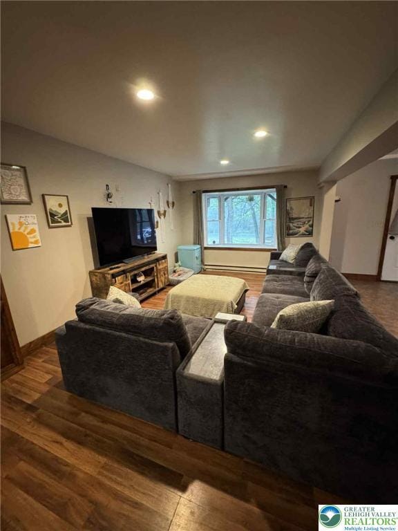 15 Hiawatha Trl, Penn Forest Twp, PA 18210 - living room featuring wood finished floors, recessed lighting, and a baseboard radiator