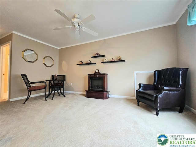 15 Devonshire Dr, Palmer Twp, PA 18045 - sitting room featuring ceiling fan, carpet, and ornamental molding