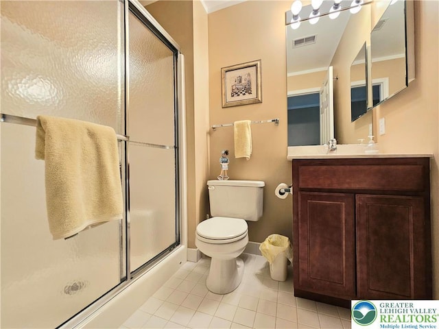 15 Devonshire Dr, Palmer Twp, PA 18045 - bathroom featuring tile patterned flooring, vanity, a shower with shower door, and ornamental molding