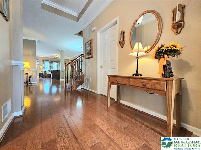 15 Devonshire Dr, Palmer Twp, PA 18045 - hall featuring hardwood / wood-style floors, ornamental molding, and stairway